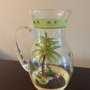 Tropical Palm Trees Beach Shore Glass 10" Tall Pitcher for Water Cocktails Drink